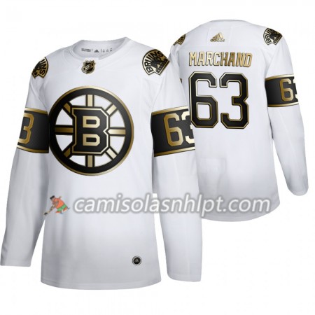 Camisola Boston Bruins Brad Marchand 63 Adidas 2019-2020 Golden Edition Branco Authentic - Homem